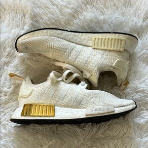 Adidas White and Gold NMD Sneakers